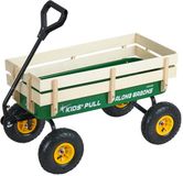 Vevor Kinderhandkar, 102 CM, Transportkar met Duwstang, Gemaakt van Hout en Metaal, Max. 150 KG Draagvermogen, Ideaal voor Kinderen Vanaf 5 Jaar, voor In De Tuin, Uitstapjes en op Het Strand, Groen en Geel