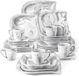 MALACASA, serie Elvira, 30-delig servies. Combinatieservies van marmer en porselein, geschikt voor het dekken van een tafel voor 6 personen, inclusief koffiekopjes, schoteltjes, dessertborden, soepborden en platte borden