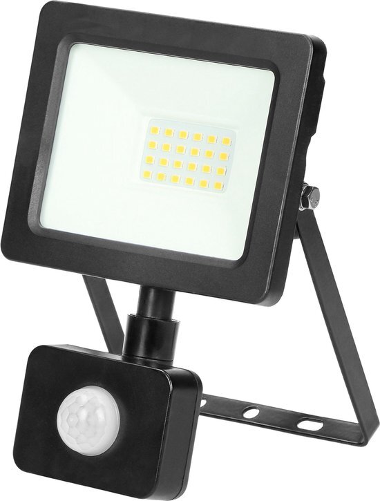 virone ALLED LED-schijnwerper, zwart, vermogen 20 W, lichtstroom 1500 lm, voor binnen en buiten, PIR-sensor