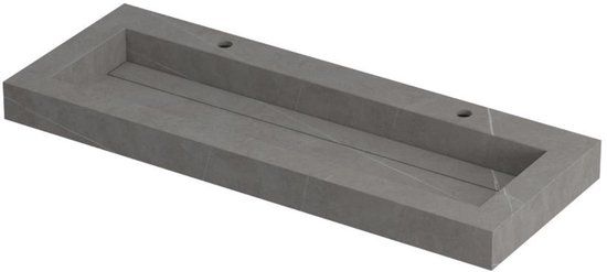 Wastafel INK Pitch Wastafel Keramische Slab Centraal met Drain en Front en Side Skirts 2 Kraangaten - 1200x450x90 mm - Armani Grey Mat