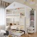 Lit superposé 90x200, lit pour enfants en forme de maison, pour 2 enfants, avec échelle, 2 grands tiroirs, et une armoire de rangement