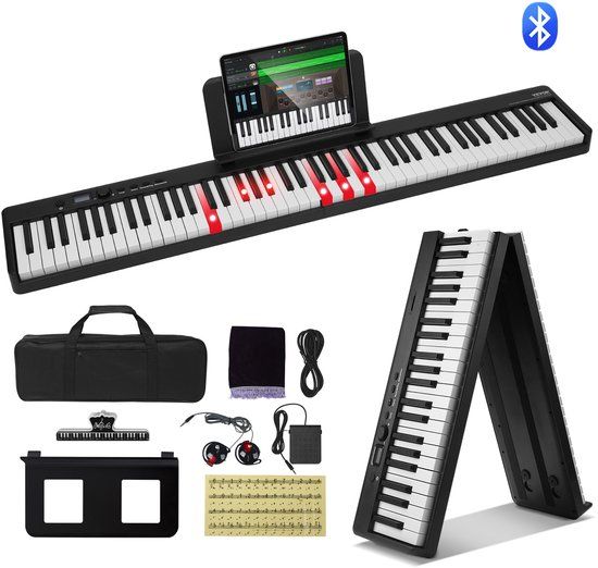 VEVOR 88 Toetsen Digitale Piano Elektrische Piano Opvouwbare Piano Bluetooth MIDI Zwart