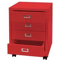 HWC-L49 Verrijdbare ladekast, stalen ladekast archiefkast, metaal 55x40x41cm 4 laden ~ rood