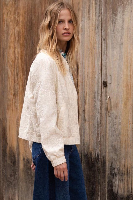 JANSEN Amsterdam Shanti Jasje Pe 275 Bomber Long Sleeve Embroidery Gebroken wit Maat 36