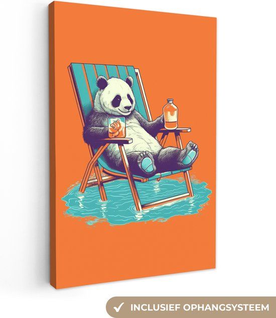 OneMillionCanvasses Canvas Schilderij - Retro Panda - 90x140cm