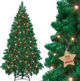 LILIIN Kunstkerstboom 240 cm Groen PVC LED Verlichting Snelle Opbouw Moeilijk Ontvlambaar Inclusief Metalen Standaard