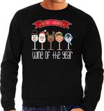 Bellatio Decorations Foute Kersttrui/Sweater Heren - Kerst Wijn Glazen - Zwart - Drank/Wine XL