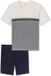 Schiesser shortama uncover beige/blauw met ronde hals