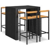 VidaXL 5-delige Tuinbarset Poly Rattan Massief Acaciahout Zwart