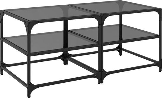 vidaXL Salontafels 2 st met zwart glazen blad 50x50x45 cm staal