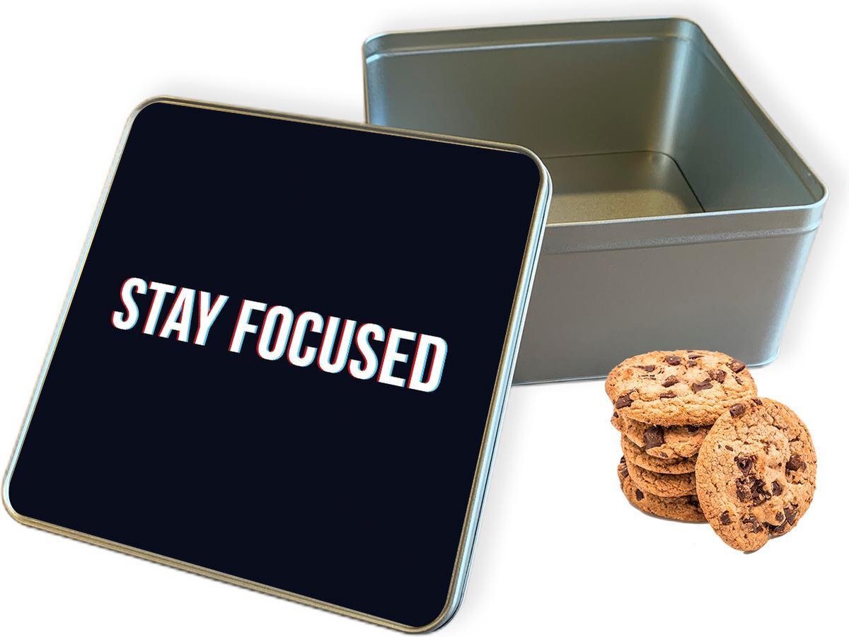 qMust Koektrommel Stay Focused Vierkant - Bewaarblik 20x20x10 cm