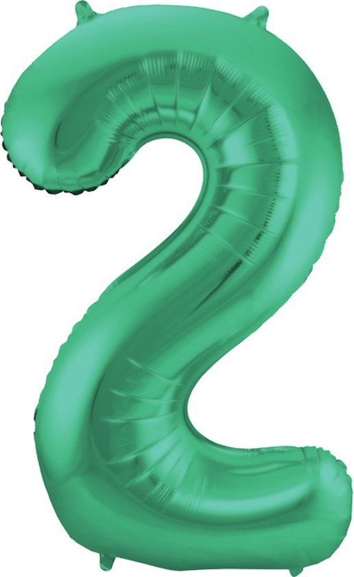 Folat - Groen Metallic Mat Folieballon Cijfer 2 - 86 cm
