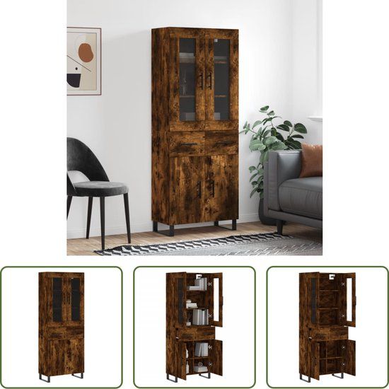 vidaXL Hoge kast 69,5x34x180 cm bewerkt hout gerookt eikenkleurig