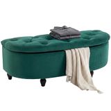 HOMCOM Zitbank met opbergruimte fluweel 120x46x42 cm Donkergroen
