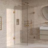Brauer Void - Carving Douchecabine met Draaideur - Helder Glas - 90x100x200 cm - incl. Glascoating - PVD Goud Geborsteld