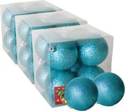 Gerimport Kerstballen 24x stuks ijsblauw glitters kunststof diameter 7 cm
