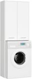 Akord Badkamerkast voor Wasmachine FIN / Hoge Wasmachinekast met 2 Deuren / Wit / 64 x 180 x 30 cm