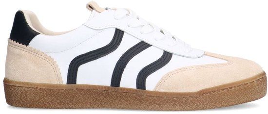 No Stress - Dames - Witte leren sneakers met zwarte details - Maat 42