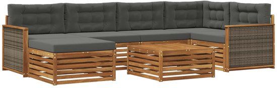 vidaXL Hoek loungeset 7-delig Natuurlijk en Antraciet Acacia Hout
