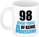 Bellatio Decorations Shoppartners Bv Verjaardag 98 jaar Koffiemok Cadeau - Great years of being awesome - wit/blauw - beker - Jubileum - voor heren - mannen