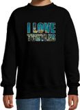 Bellatio Decorations Shoppartners Bv Tekst sweater I love turtles zwart voor kinderen - Maat 152/164
