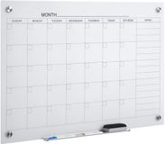 Vinscetto Vinsetto Glazen Kalenderbord Magnetisch met Plank - Whiteboard - Memobord - Planbord - Weekplanner - Wit
