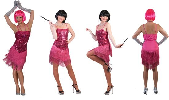 Funny Fashion Glitter & Glamour Kostuum Glitter Fancy Flapper Jurk Roze Vrouw Maat 36-38 Carnaval kostuum Verkleedkleding