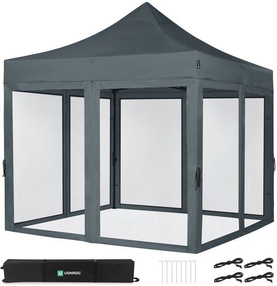 VONROC Easy-Up Partytent - 3x3 m - Grijs