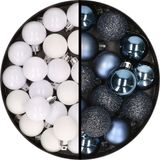 Merkloos / Sans marque Billiet - Vanlaere Kerstballen 34x st - 3 cm - wit en donkerblauw - kunststof