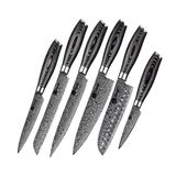 KENSAKI Set van 6 Damascus stalen keukenmessen Japanse stijl gemaakt van 67 lagen damaststaal — Kuro serie