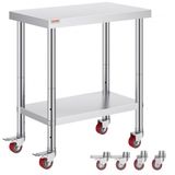 VEVOR Werktafel 76 x 46 x 86 cm, roestvrijstalen horecawerktafel, draagvermogen circa 150 kg, voedselbereidingstafel, commerciële werktafel voor keuken, bar en restaurant, 4 verstelbare poten