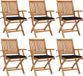 vidaXL Fauteuils pliants avec coussins, set de 6 pièces, teck massif