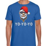 Bellatio Decorations Gangster / rapper Santa fout Kerstshirt / Kerst t-shirt blauw voor heren - Kerstkleding / Christmas outfit M