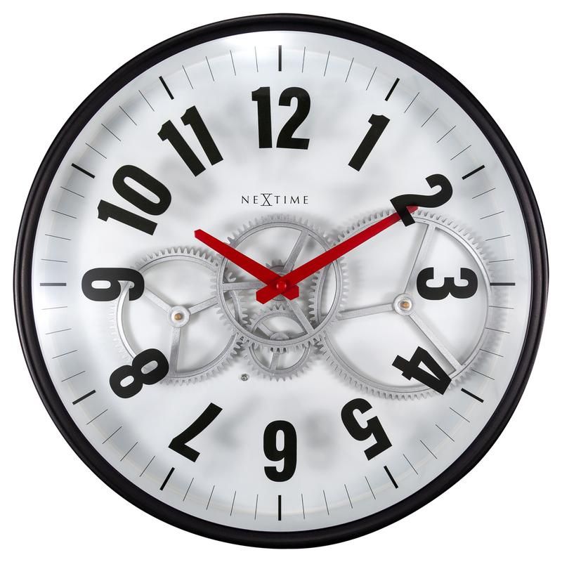 NeXtime Modern Gear - Wandklok - 36 cm - Wit/Zwart