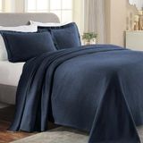 Superior Paisley 3-delige katoenen bedsprei, slaapkamerdecoratie, decoratieve bedsprei, 2 kussenslopen, medium gewicht deken, gewatteerd dekbed, vintage bloemenpatroon, fullsize, marineblauw