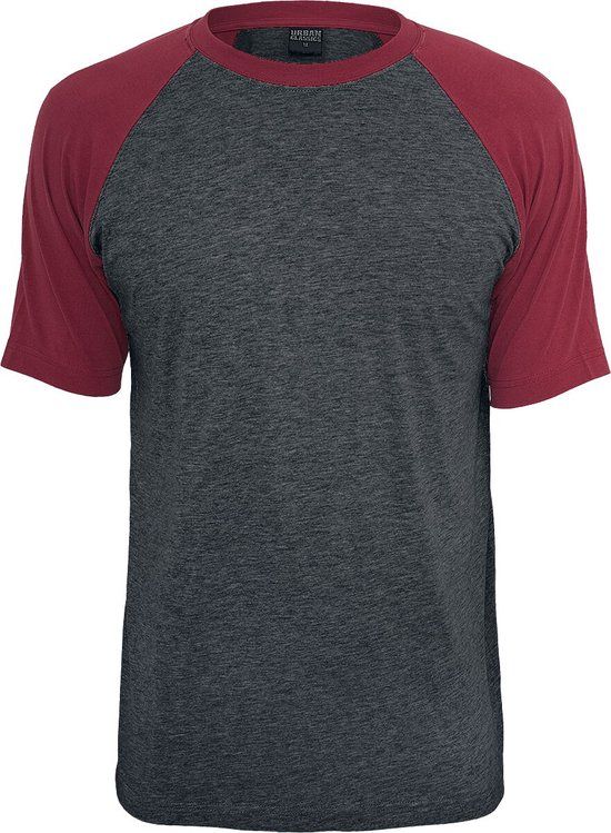 Urban Classics Raglan Contrast Tee Heren T-shirt - houtskool/bordeaux - M