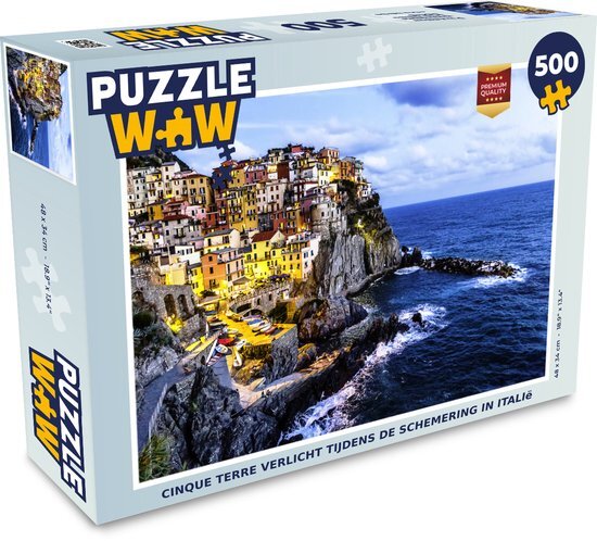 MuchoWow Puzzel Cinque Terre verlicht tijdens de schemering in Italië - Legpuzzel - Puzzel 500 stukjes