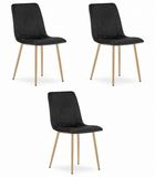 LEOBERT Set van 3 Eetkamerstoelen LAVA - Zwart - Houtlook Metalen Poten - Velvet Bekleding - Industriële Stijl