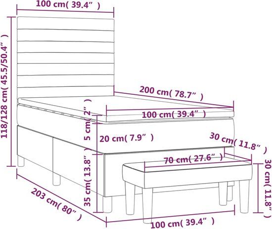 vidaXL Boxspring met matras stof donkergrijs 100x200 cm