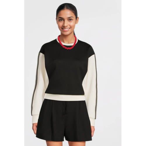 Anytime Anytime sweater met tape detail zwart/crème