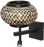 Steinhauer Wandlamp Nox Light 4456ZW met bamboe kap en flexibel leeslicht, zwart metaal, Ø 23 cm
