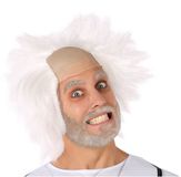 Atosa Verkleedpruik voor heren - wit - Gekke Professor/oude man - Carnaval - half lang warrig haar
