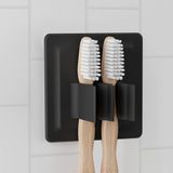 Famanu – Tandenborstelhouder voor elektrische opzetborstels, zelfklevend siliconen, wandmontage, zwart