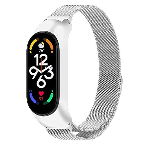 TPC Mobile Roestvrijstalen mesh-armband met magneetsluiting voor Xiaomi Mi Band 7, zilver