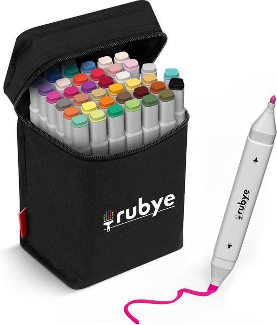 Rubye® Markeerstiften - Dual-Tip Markers - Twinmarkers - Alcohol Markers - Stiften voor Volwassenen - 40 Stuks