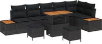 vidaXL Tuinbank Set 9-delig Zwart Polyrattan