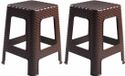 Plasticforte Tabouret de cuisine/repose-pieds - Lot de 2 - Rotin - Brun - Plastique - 36 x 36 x 45 cm