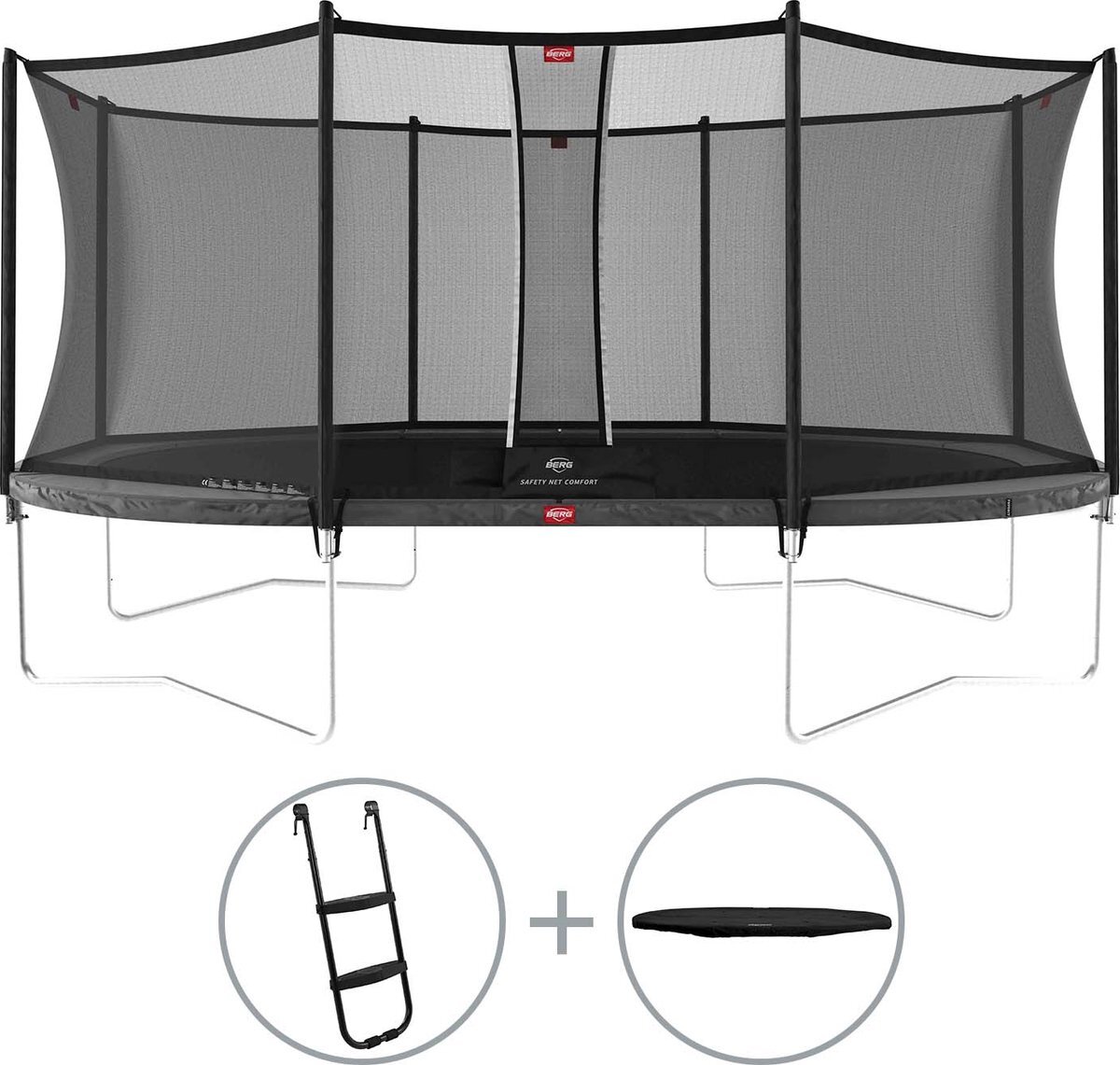 Berg Favorit ovale trampoline op poten 520cm met veiligheidsnet Comfort grijs incl. ladder en afdekhoes