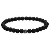 Lucardi - Heren Stainless steel herenkralenarmband zwart lavasteen - Armband - Staal - Zilverkleurig - 18 cm