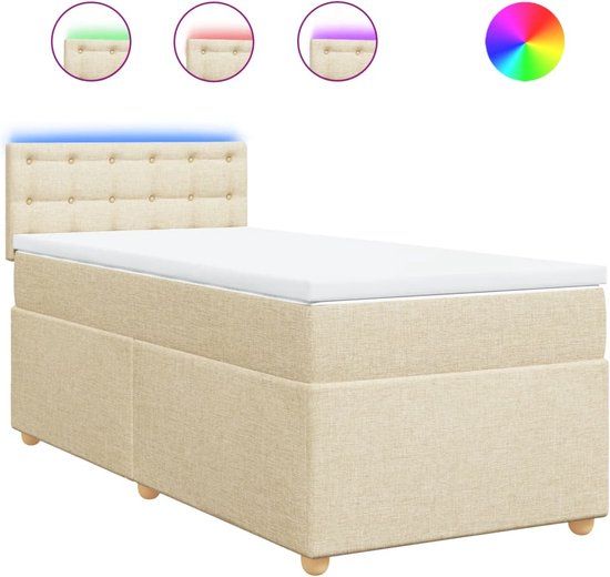 vidaXL Boxspring met matras stof crèmekleurig 100x200 cm